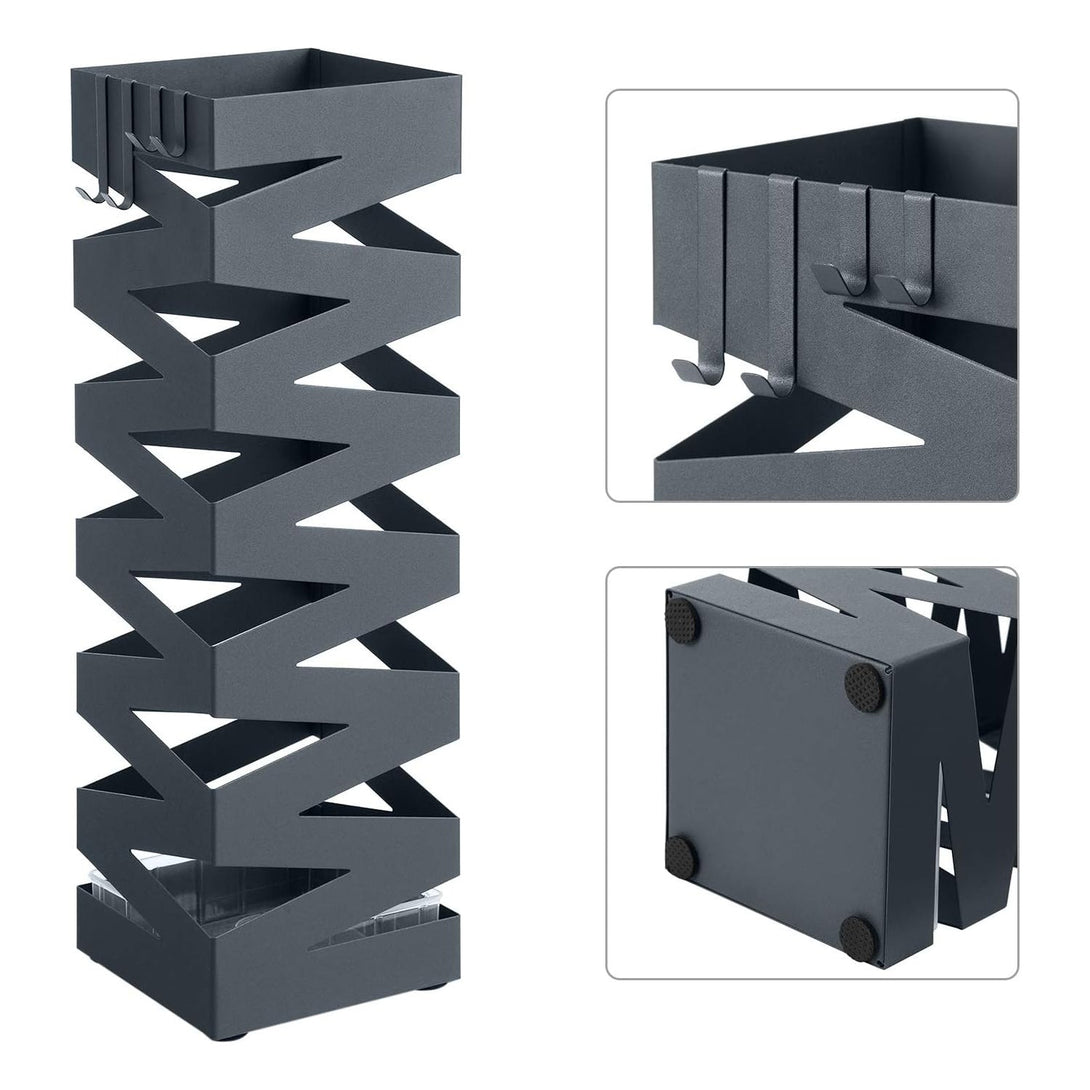 Kovinsko stojalo za dežnike s kavlji in posodo za vodo, temno siva | SONGMICS-Vasdom.si