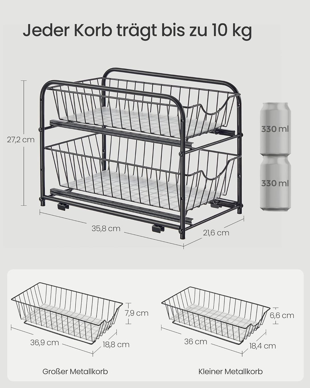 Kuhinjski organizator, 36x21x25-31cm, črna | SONGMICS-Vasdom.si