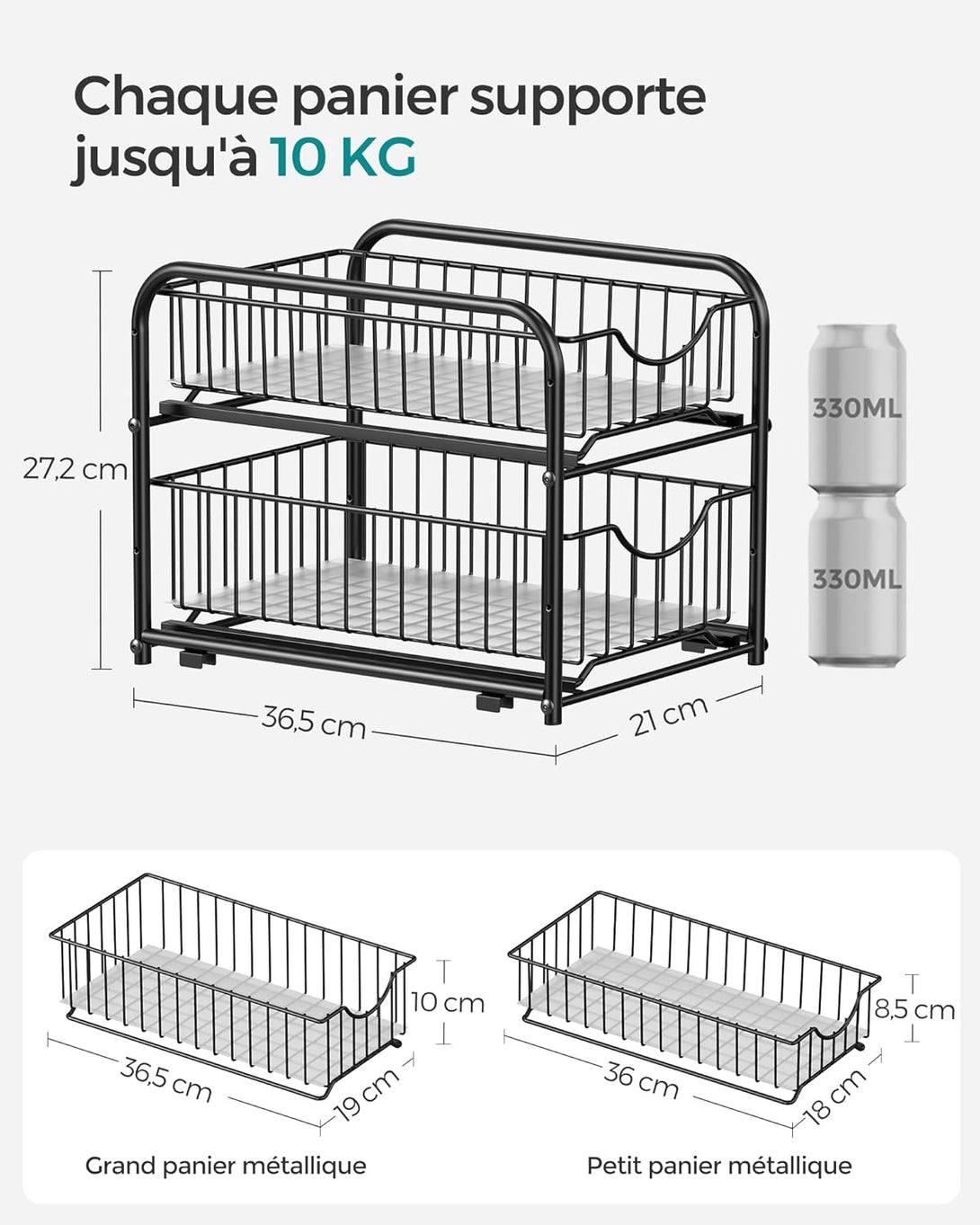 Kuhinjski organizator, 36x21x25-31cm, črna | SONGMICS-Vasdom.si