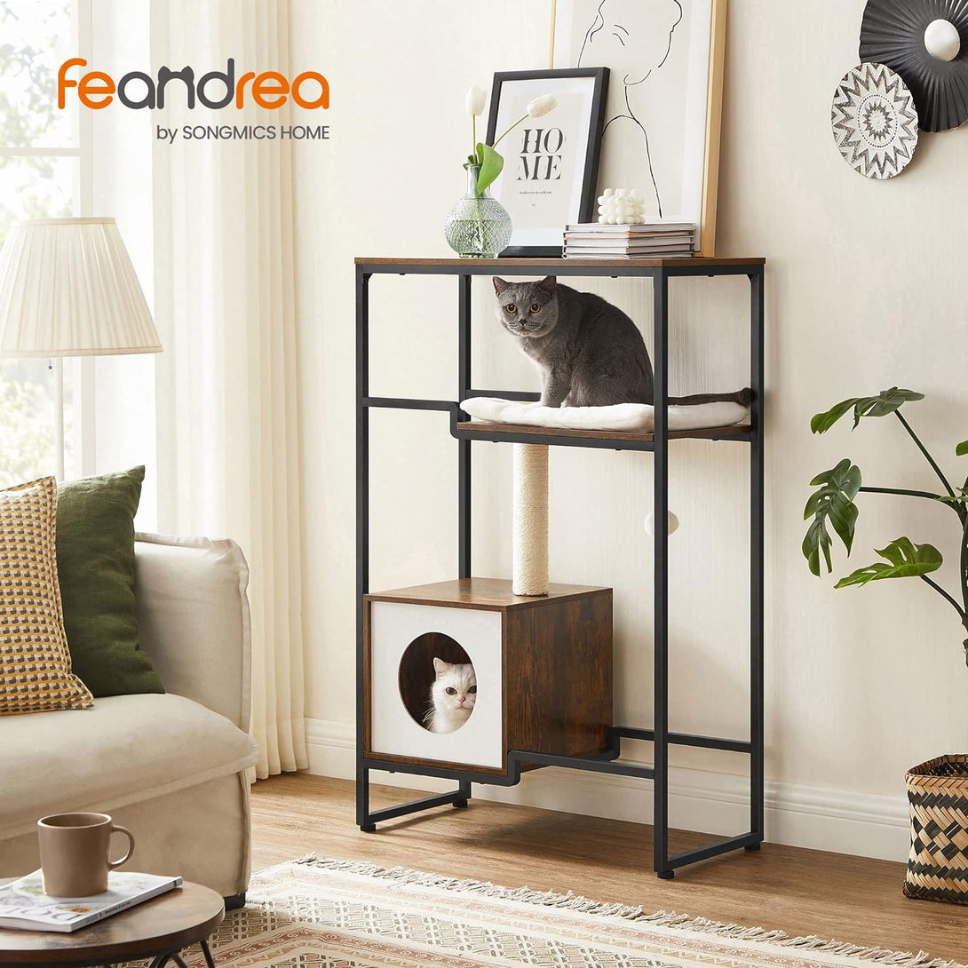 Mačja praskalnik 2 v 1, mačje pohištvo s polico, rustikalno rjava | FEANDREA-Vasdom.si