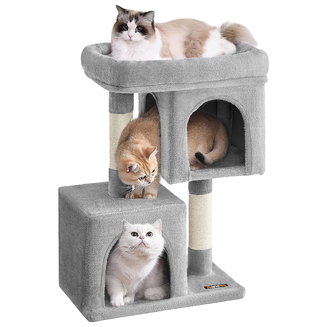 Mačji stolp visok 74 cm, 2 mačji jami, praska, svetlo siva | FEANDREA-Vasdom.si