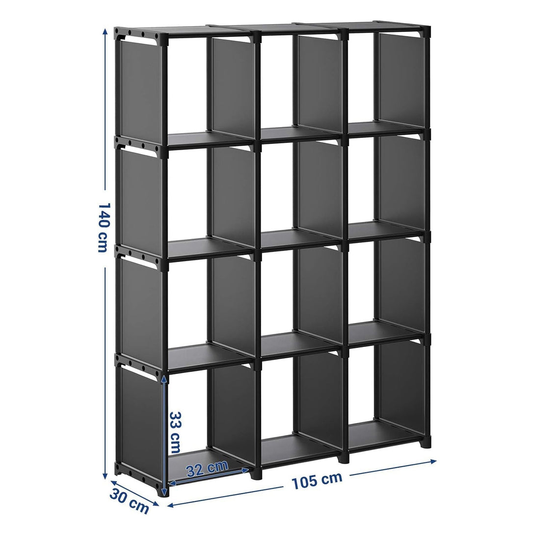 Modularna polica 12 kock, odprta knjižna omara, črna | SONGMICS-Vasdom.si