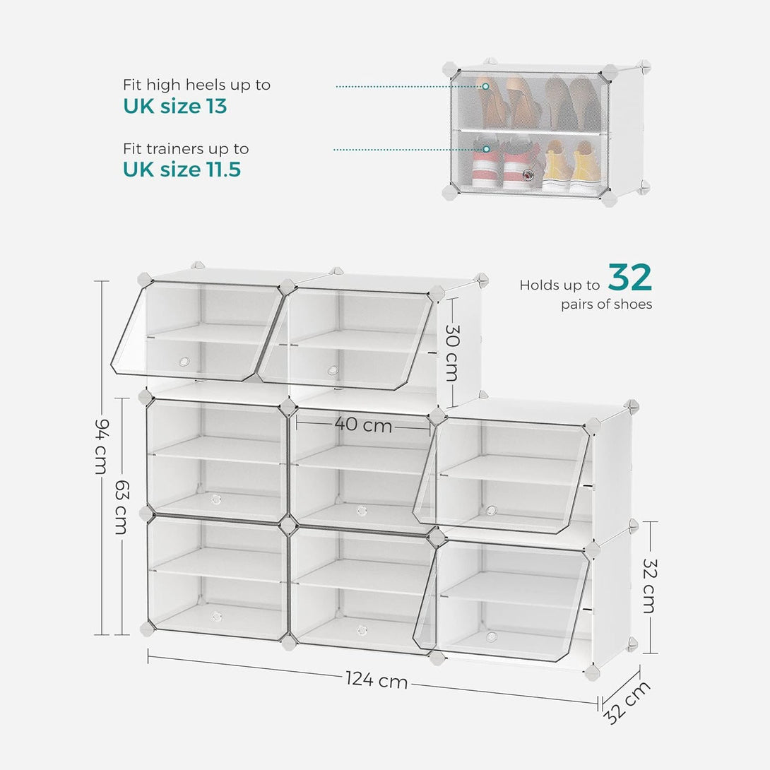 Modularna polica za čevlje z 8 predelki, plastična omara, bela | SONGMICS-Vasdom.si