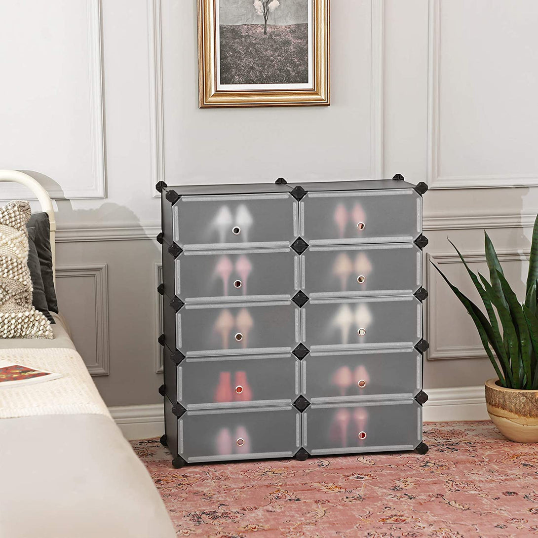 Modularni, plastični organizator za čevlje, 40 x 30 x 17 cm na predal, črna | SONGMICS-Vasdom.si
