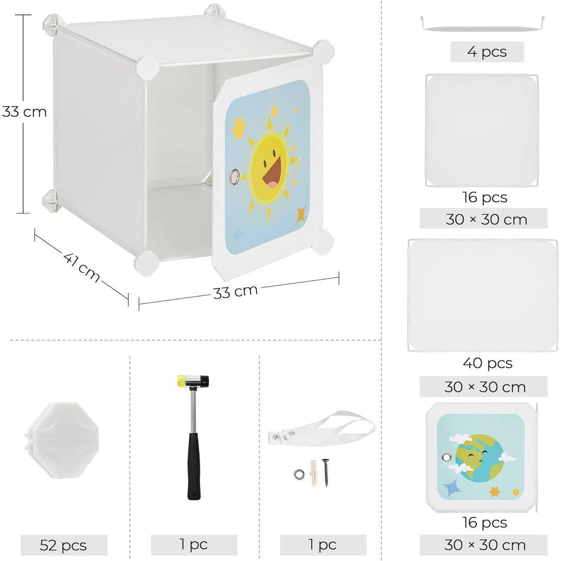 Modularni sistem za shranjevanje, 16 kock za shranjevanje igrač, bele barve | SONGMICS-Vasdom.si