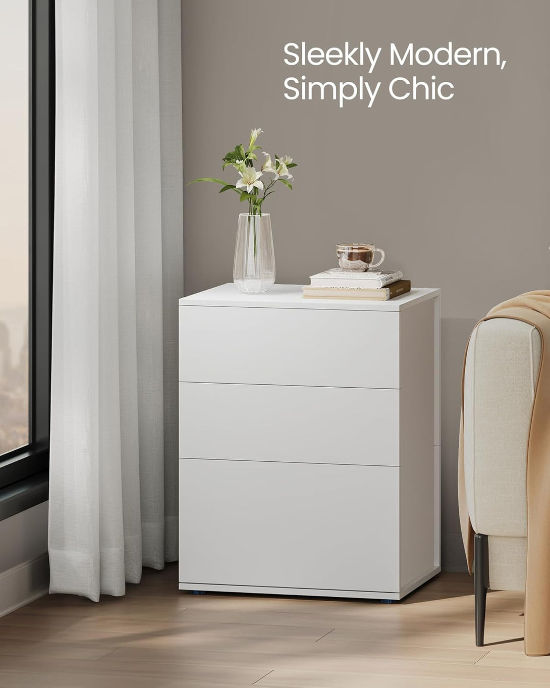 Nočna omarica s 3 predali – 35 x 45 x 58,7 cm, bež in bela | VASAGLE-Vasdom.si