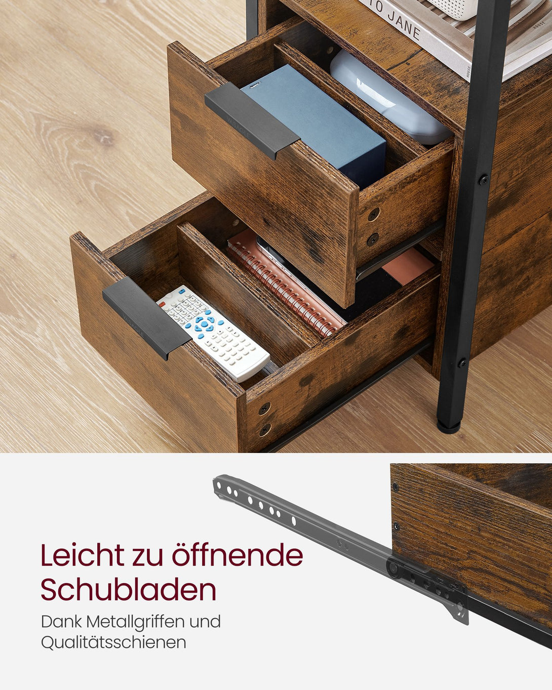 Nočna omarica z vtičnicami, 60 x 35 x 61 cm, rjavo-črna | VASAGLE-Vasdom.si