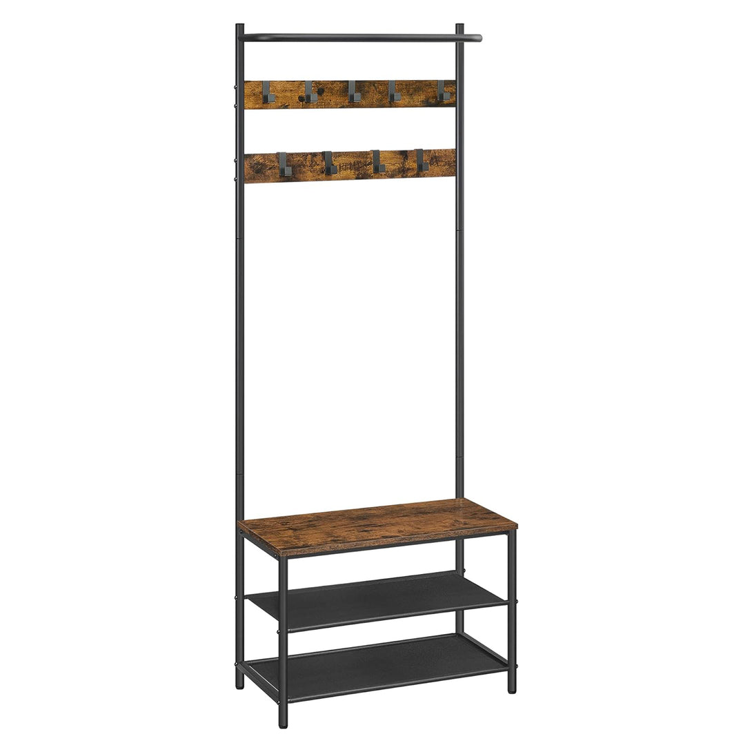 Obešalnik s klopjo in 2 policama za čevlje, 32.2x64x180 cm, rjava črna | VASAGLE-Vasdom.si