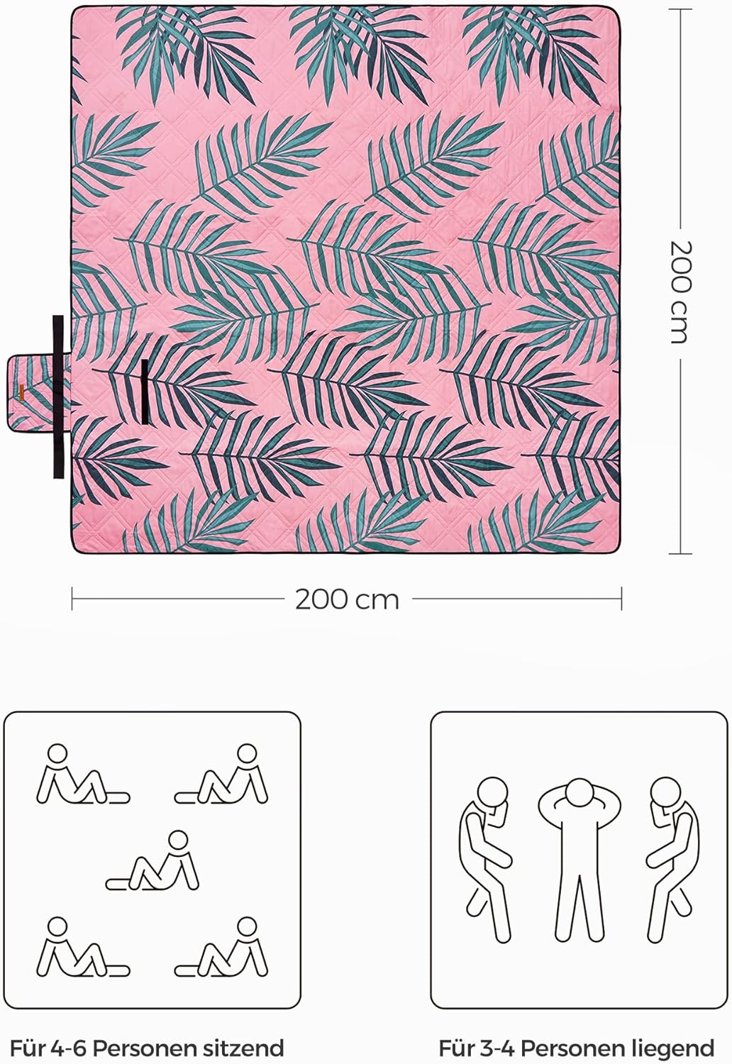 Odeja za piknik, podloga za kampiranje, 200 x 200 cm, roza | SONGMICS-Vasdom.si