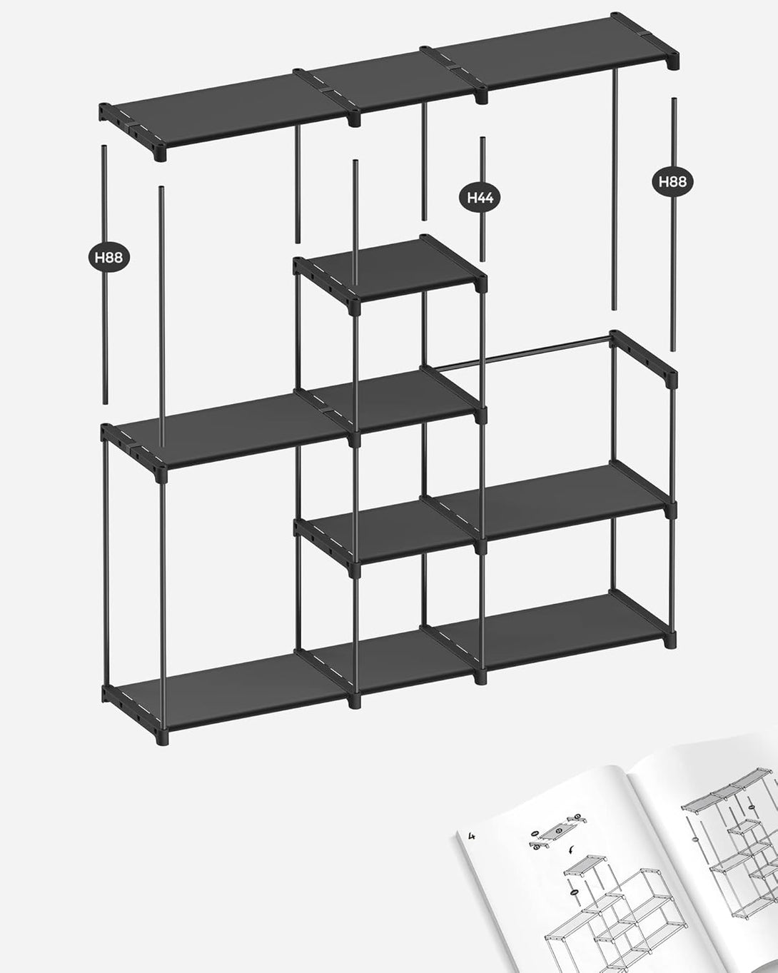 Odprta garderobna omara, kovinski okvir, 43 x 182 x 182 cm, črna | SONGMICS-Vasdom.si