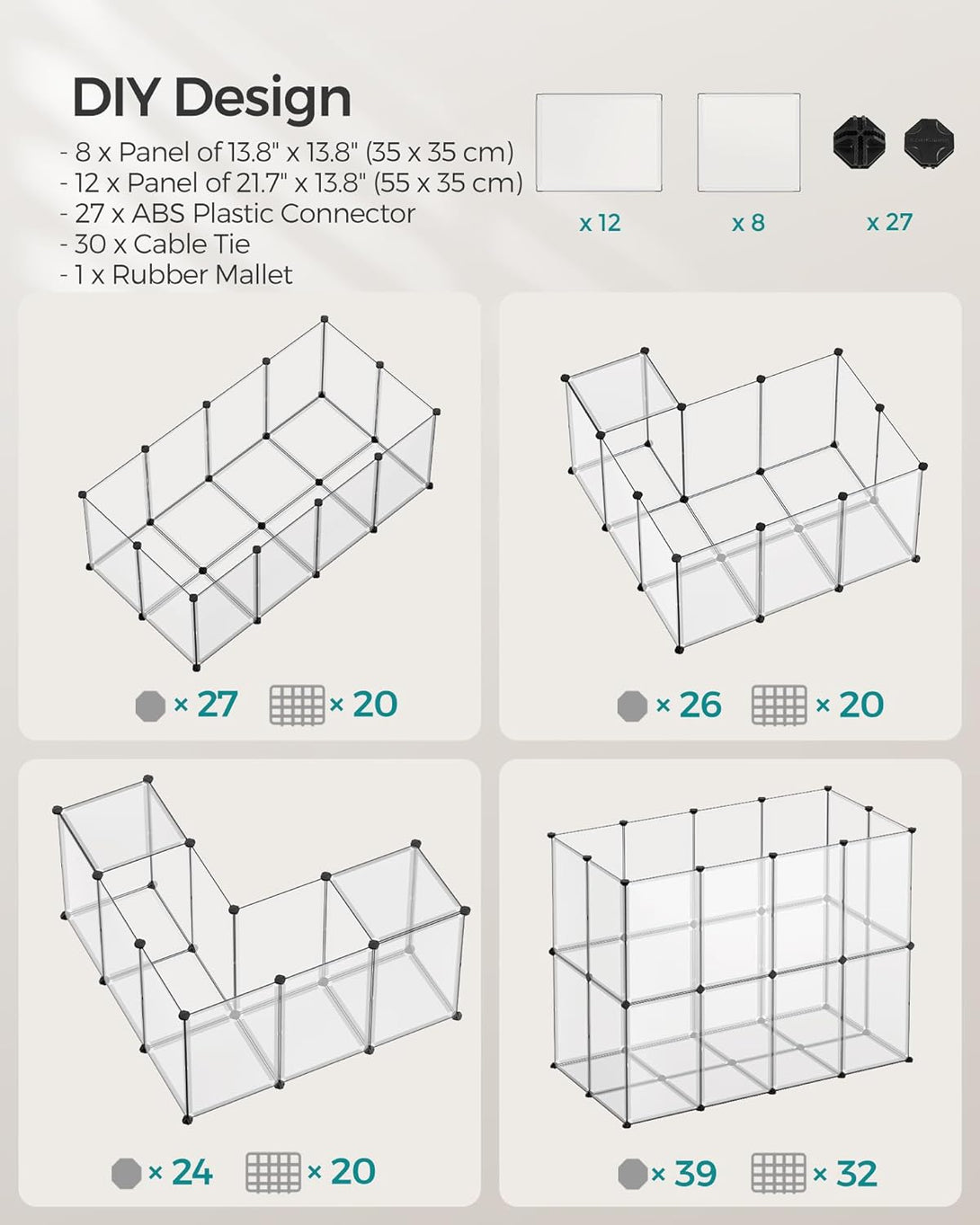 Ogradica za majhne živali s tlemi, DIY plastična kletka, bela | FEANDREA-Vasdom.si