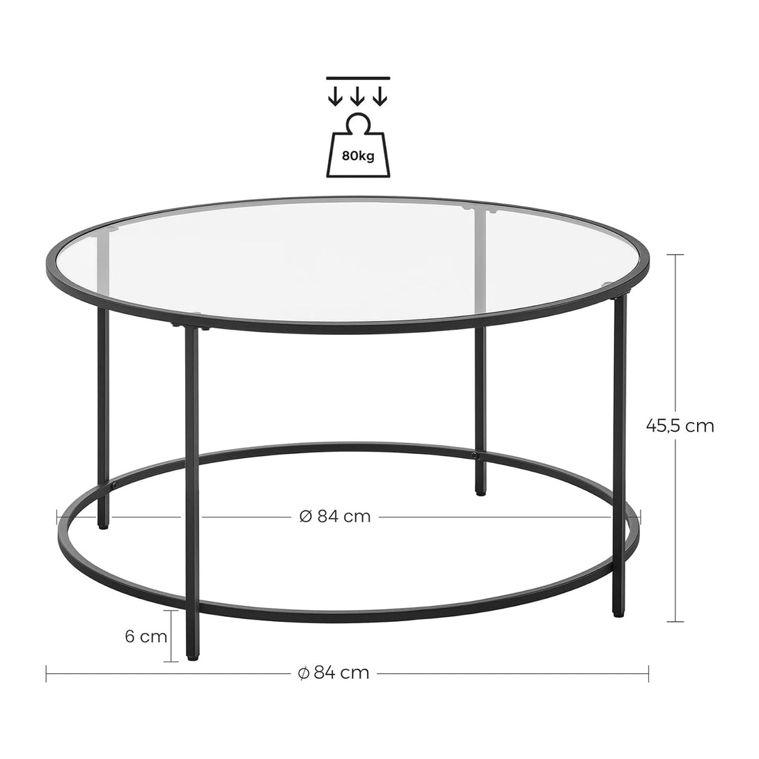 Okrogla klubska mizica, steklena mizica s kovinskim okvirjem, črna | VASAGLE-Vasdom.si