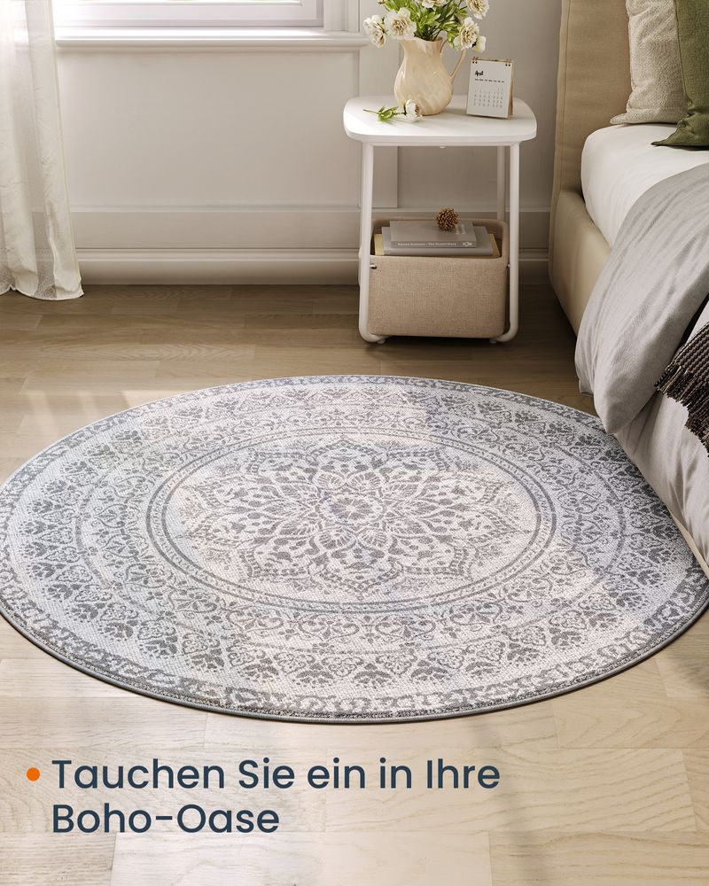 Okrogla preproga za dnevno sobo, O 120 cm, pralna, stil boho, temno siva | SONGMICS-Vasdom.si