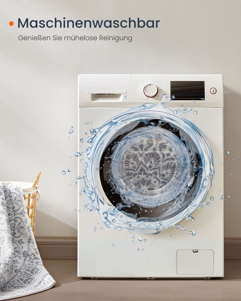 Okrogla preproga za dnevno sobo, O 120 cm, pralna, stil boho, temno siva | SONGMICS-Vasdom.si
