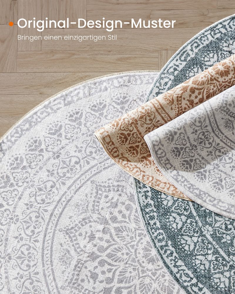 Okrogla preproga za dnevno sobo, O 120 cm, pralna, stil boho, temno siva | SONGMICS-Vasdom.si