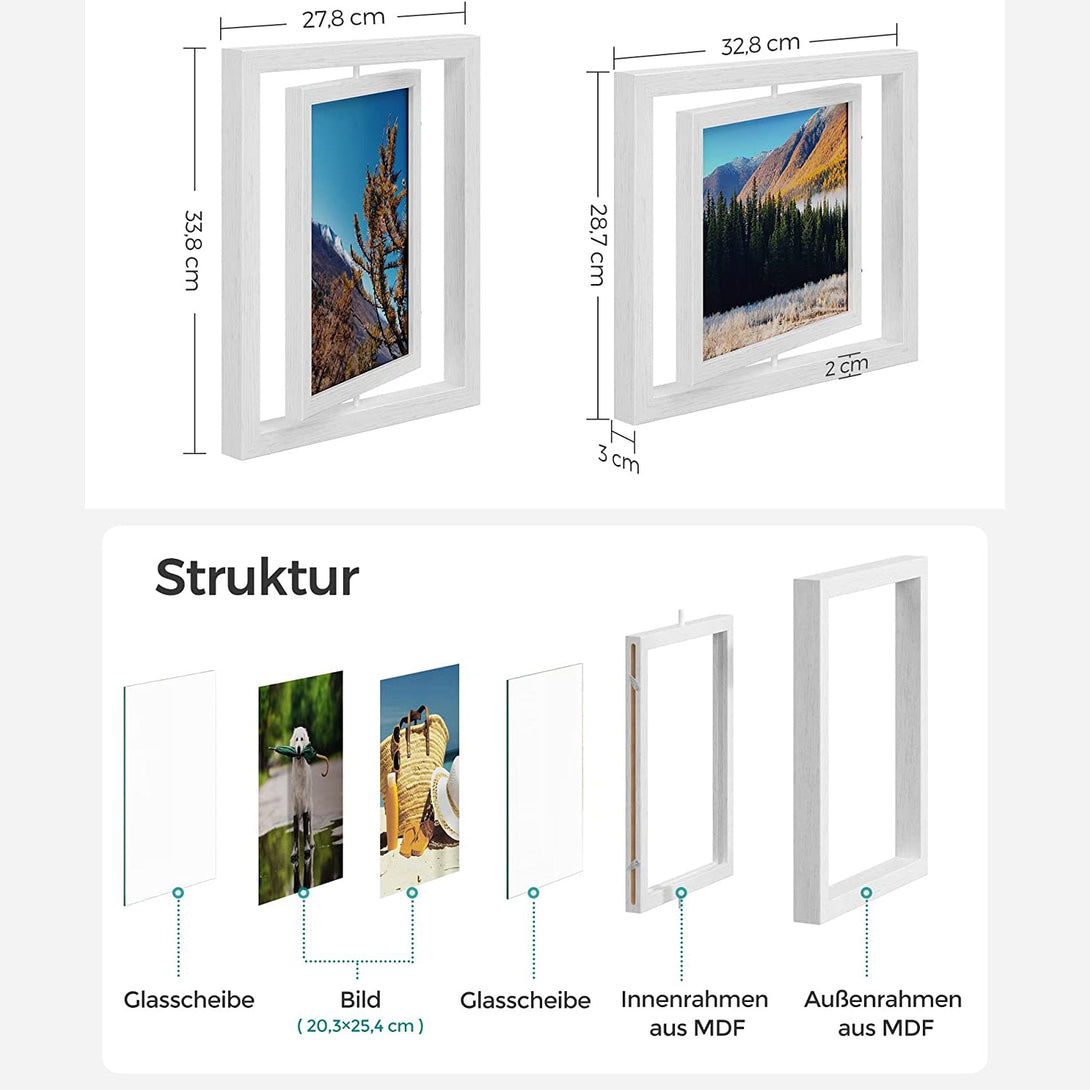 Okvir za slike, komplet 2 okvirjev za slike, vrtljiv, bel | SONGMICS-Vasdom.si