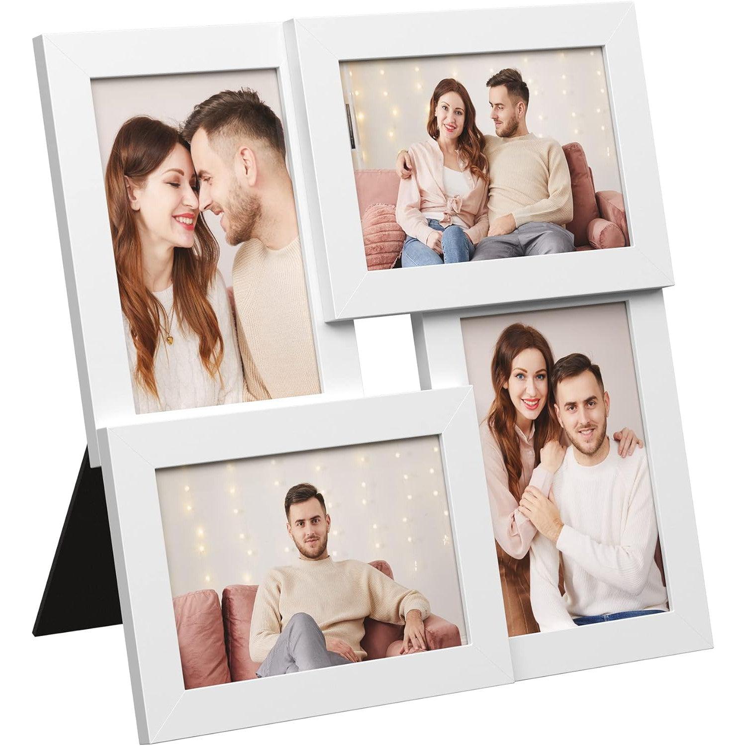Okvirji za slike, kolaž za 4 fotografije, zrnat les, bela | SONGMICS ...