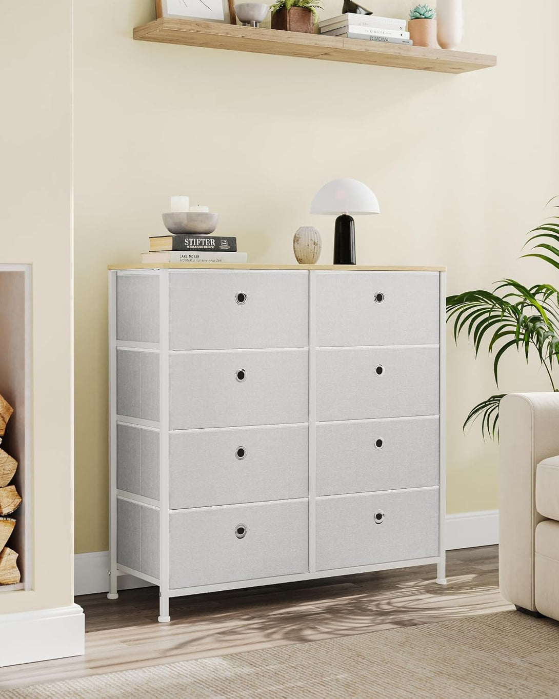 Omarica z 8 platnenimi predali, komoda 30 x 80 x 81,5 cm, kremno bela | SONGMICS-Vasdom.si