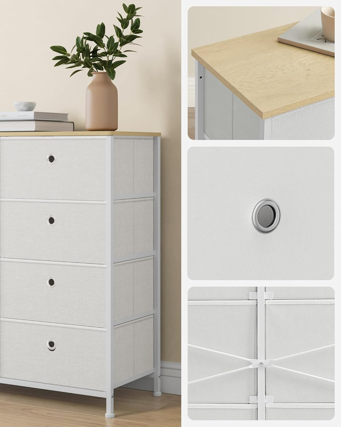 Omarica z 8 platnenimi predali, komoda 30 x 80 x 81,5 cm, kremno bela | SONGMICS-Vasdom.si