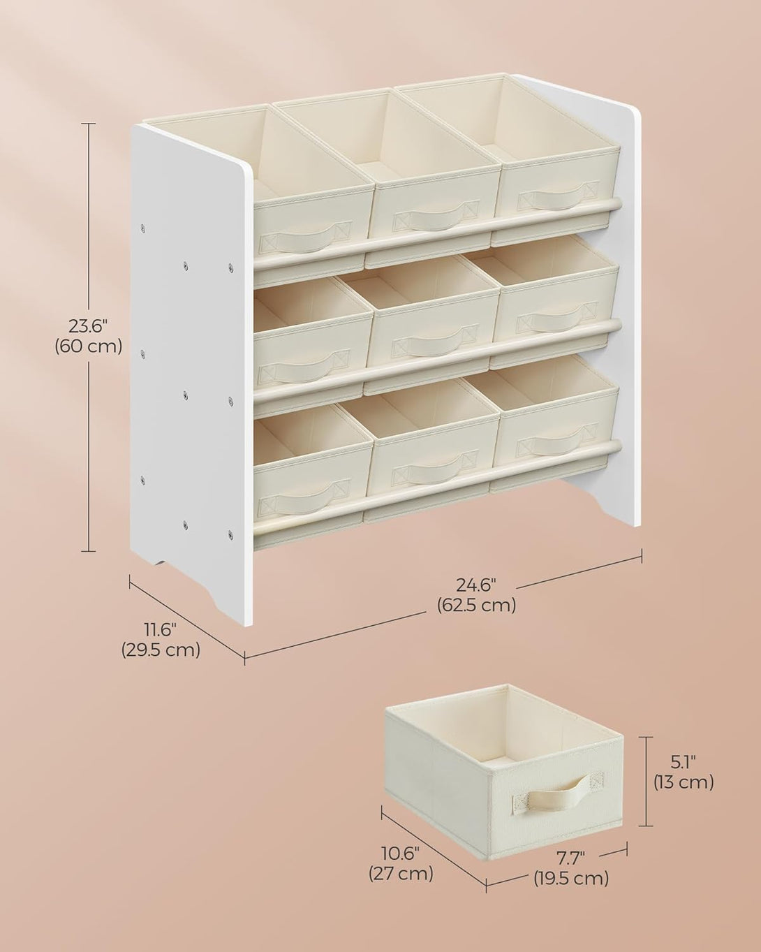 Organizator igrač, z 9 škatlami iz netkanega blaga, 29,5 x 62,5 x 60 cm, bela | SONGMICS-Vasdom.si