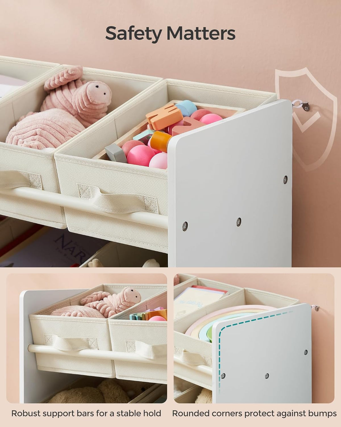 Organizator igrač, z 9 škatlami iz netkanega blaga, 29,5 x 62,5 x 60 cm, bela | SONGMICS-Vasdom.si