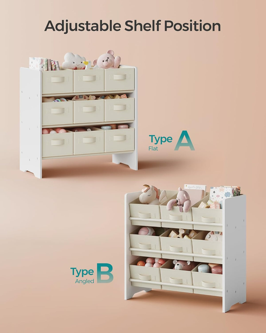 Organizator igrač, z 9 škatlami iz netkanega blaga, 29,5 x 62,5 x 60 cm, bela | SONGMICS-Vasdom.si