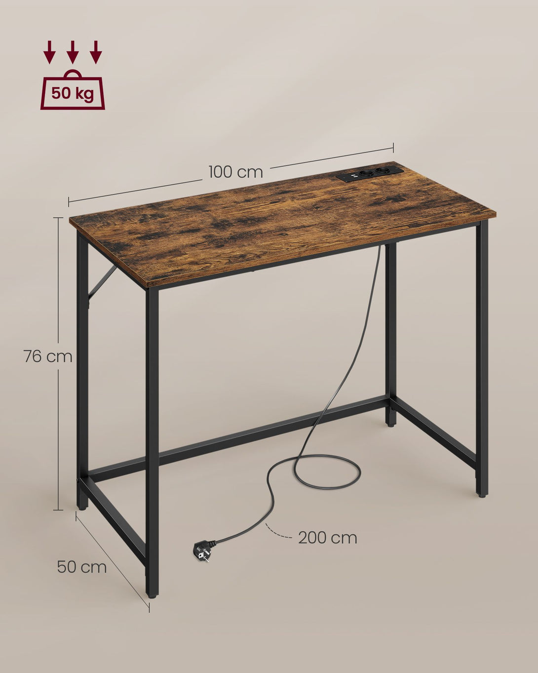 Pisarniška miza, 50x100 cm, rustikalna rjavo-črna | VASAGLE-Vasdom.si
