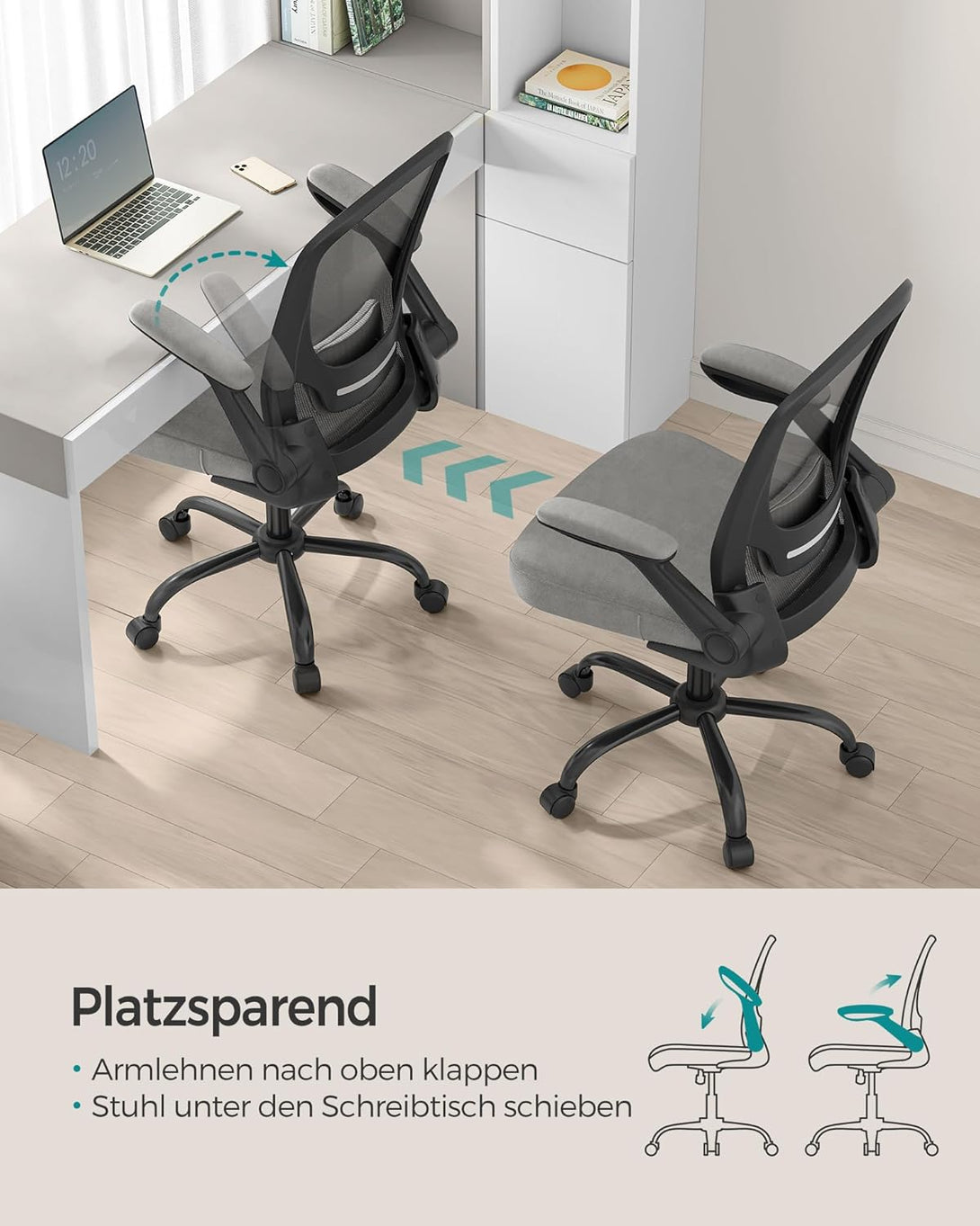 Pisarniški ergonomski mrežasti vrtljivi stol, siva | SONGMICS-Vasdom.si