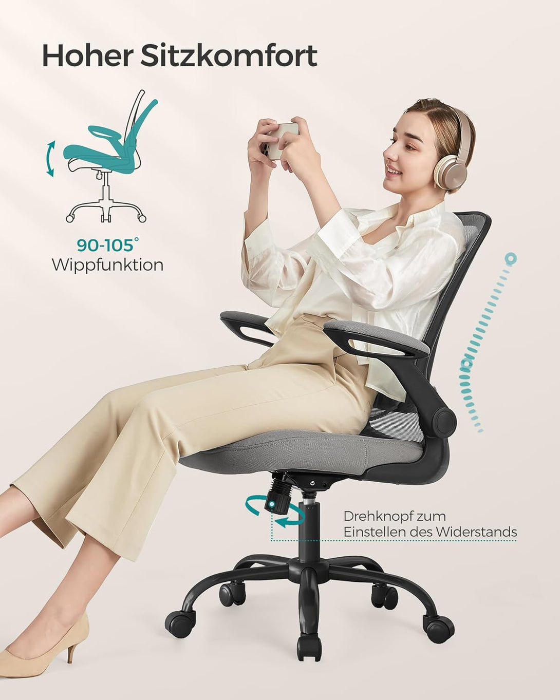Pisarniški ergonomski mrežasti vrtljivi stol, siva | SONGMICS-Vasdom.si