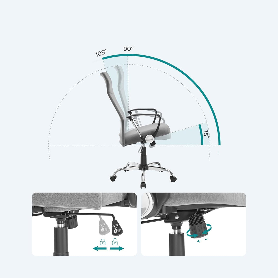 Pisarniški stol, ergonomski stol z oblazinjenim sedežem, sive barve | SONGMICS-Vasdom.si