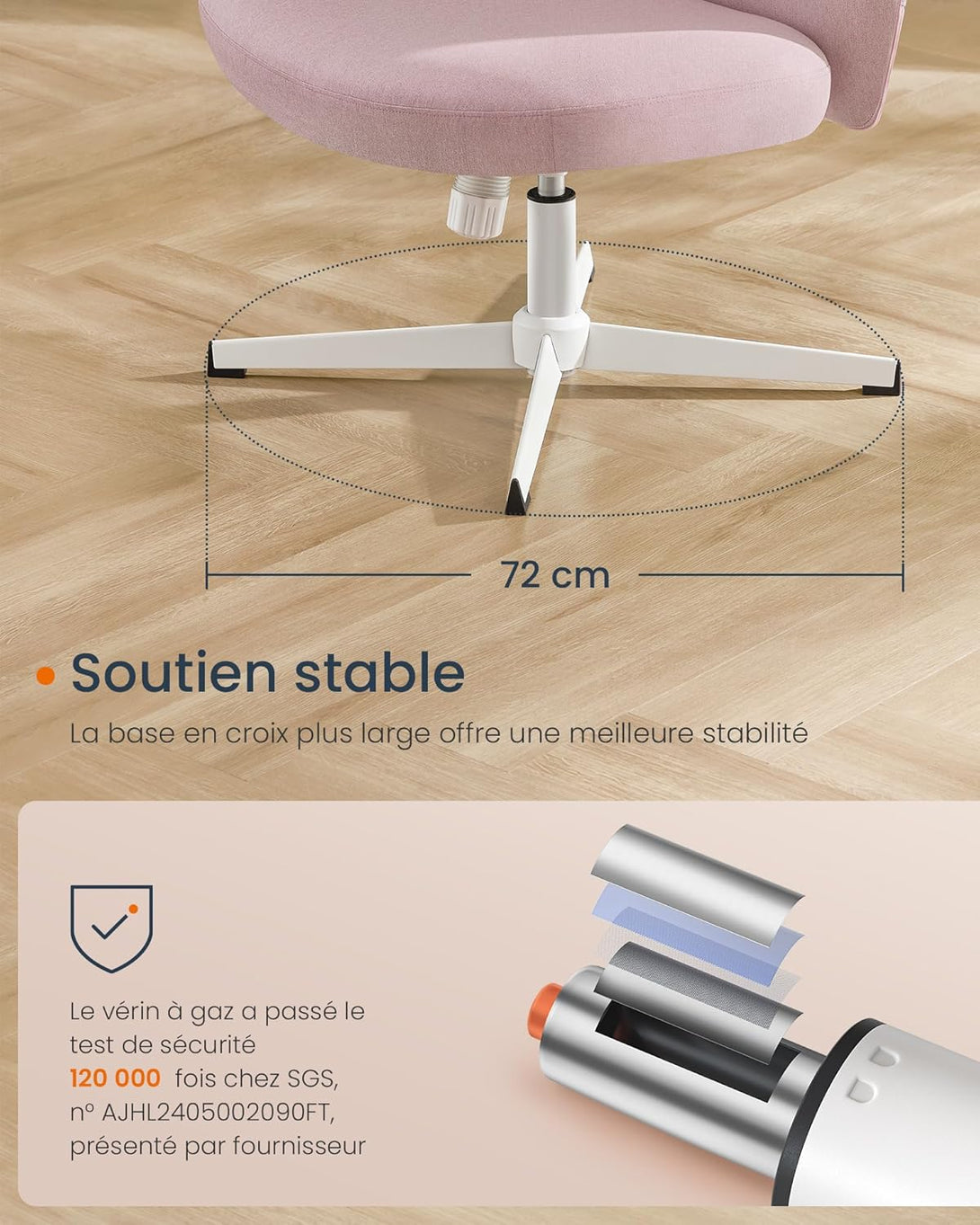 Pisarniški stol, vrtljiv stol brez naslonov za roke, pastelno roza | SONGMICS-Vasdom.si