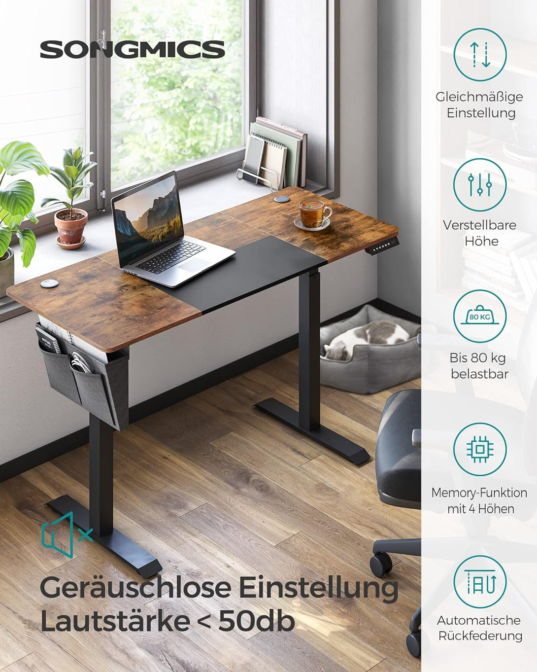 Po višini nastavljiva električna pisalna miza, 140 x (72-120) x 60 cm | SONGMICS-Vasdom.si