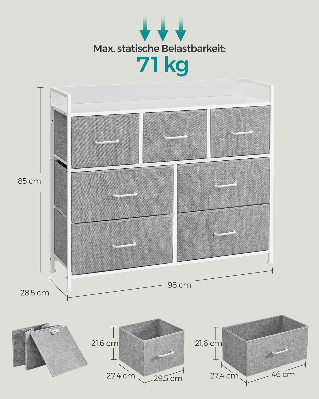 Predal s 7 predali iz blaga, 28,5 x 98 x 85 cm, sivo-bela | SONGMICS-Vasdom.si