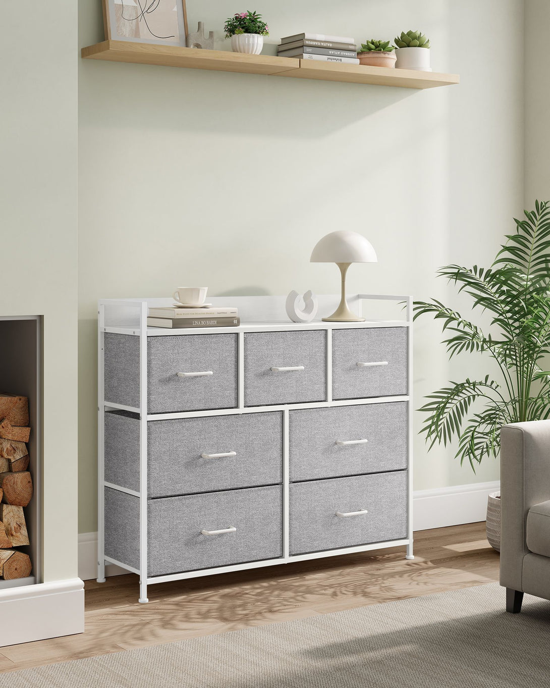 Predal s 7 predali iz blaga, 28,5 x 98 x 85 cm, sivo-bela | SONGMICS-Vasdom.si