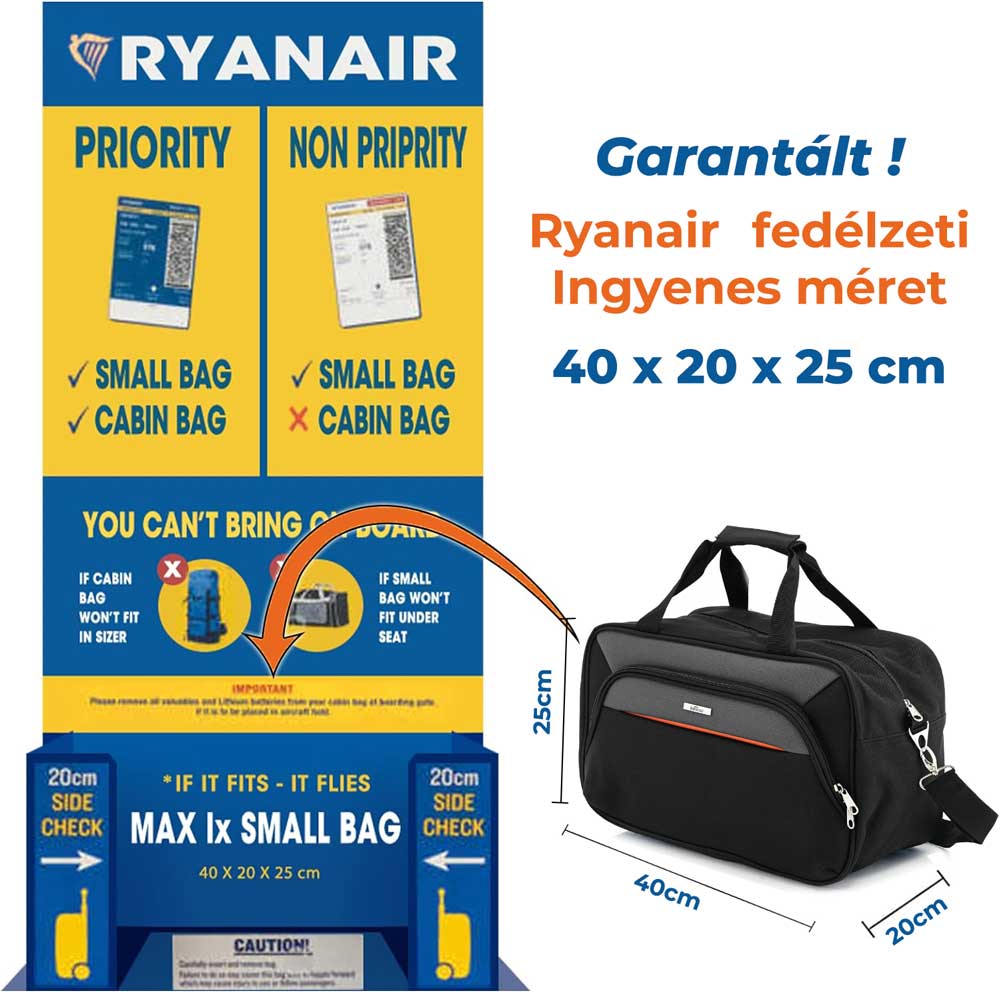 Ročna prtljaga, kabinska torba Ryanair 40x20x25cm, črna | BONTOUR-Vasdom.si