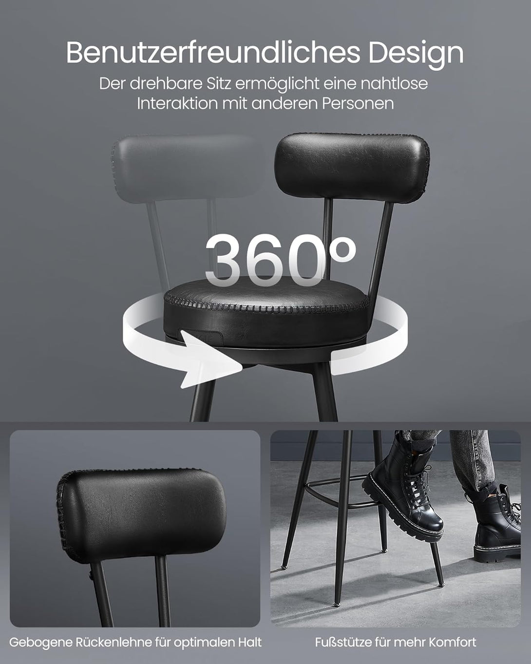 Set 2 barskih stolov iz kolekcije EKHO, 54 x 54 x 91 cm, črni | VASAGLE-Vasdom.si