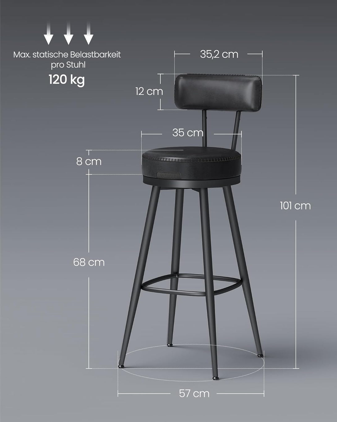 Set 2 barskih stolov iz kolekcije EKHO, 54 x 54 x 91 cm, črni | VASAGLE-Vasdom.si