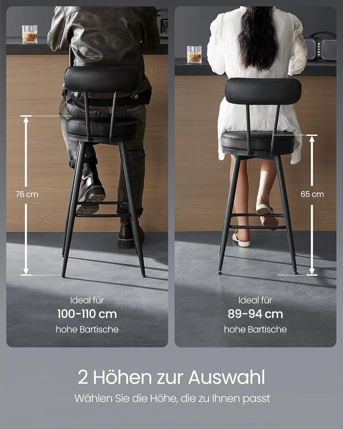 Set 2 barskih stolov iz kolekcije EKHO, 54 x 54 x 91 cm, črni | VASAGLE-Vasdom.si