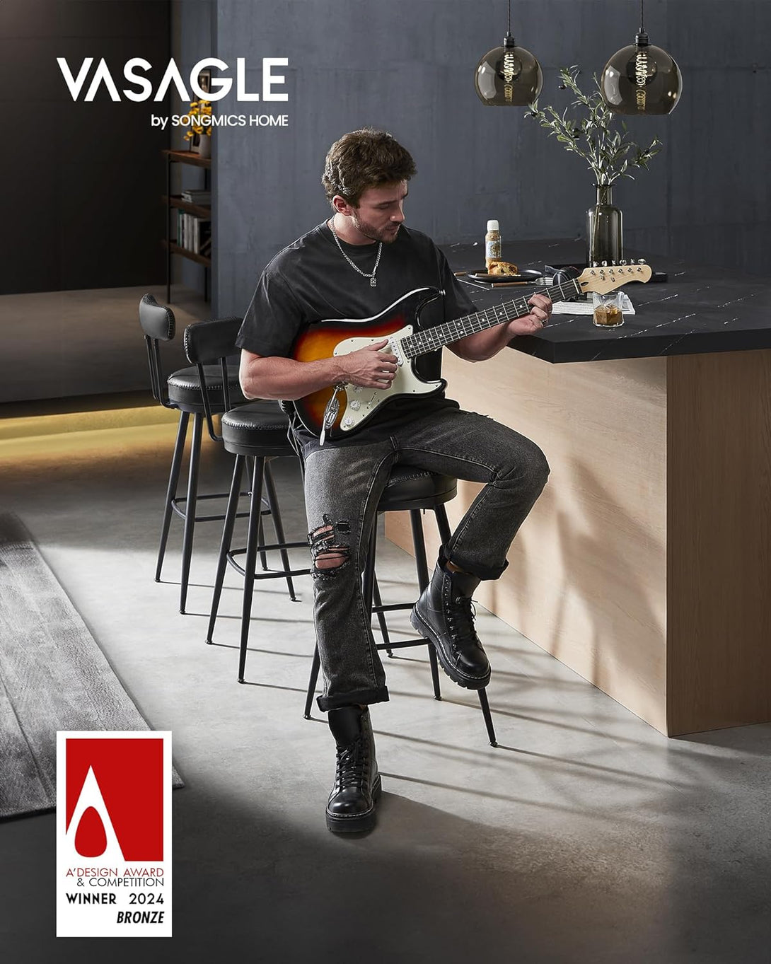 Set 2 barskih stolov iz kolekcije EKHO, 54 x 54 x 91 cm, črni | VASAGLE-Vasdom.si