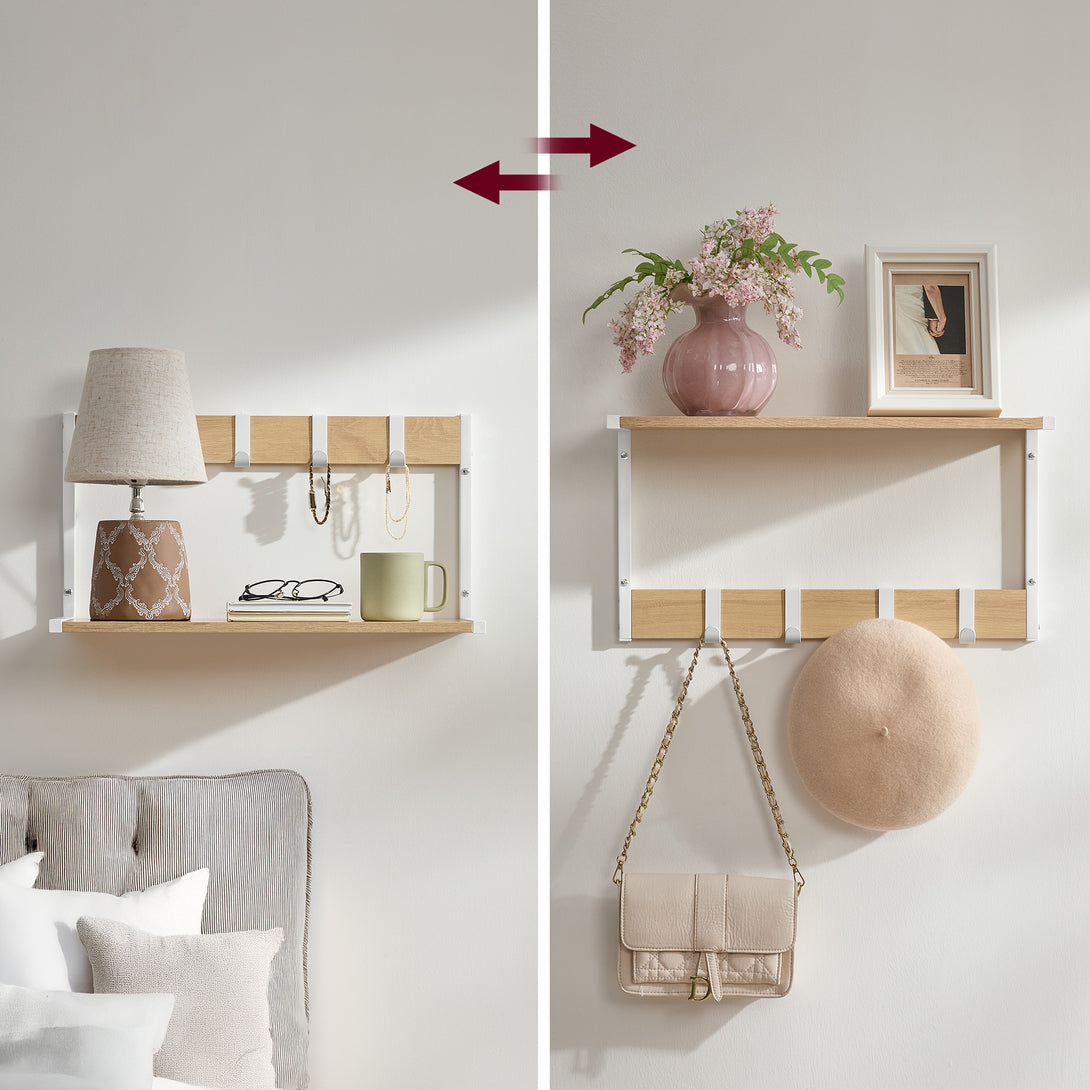 Set 2 stenskih polic, 50 x 24,2 x 26,5 cm, v barvi lesa in bele barve | VASAGLE-Vasdom.si