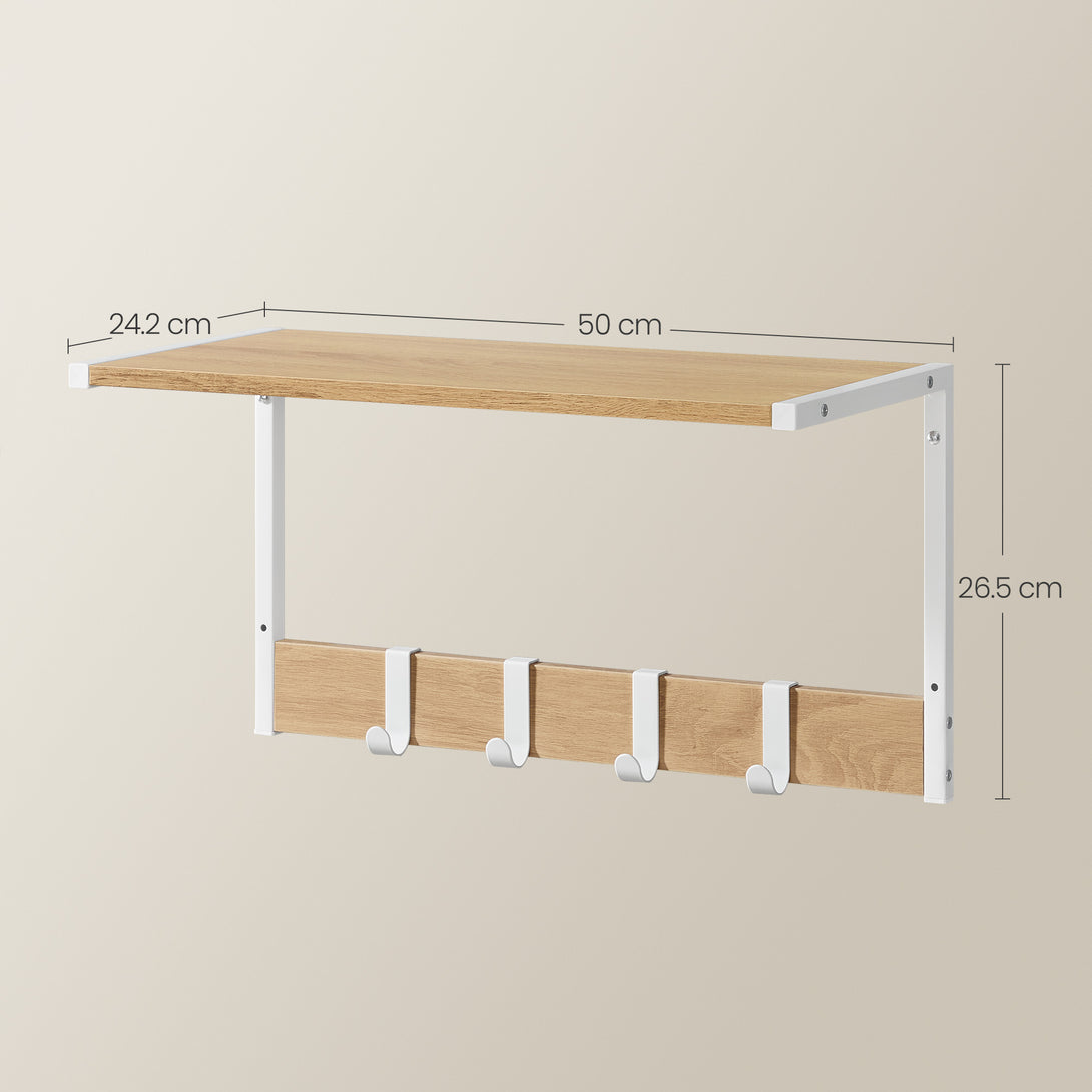 Set 2 stenskih polic, 50 x 24,2 x 26,5 cm, v barvi lesa in bele barve | VASAGLE-Vasdom.si
