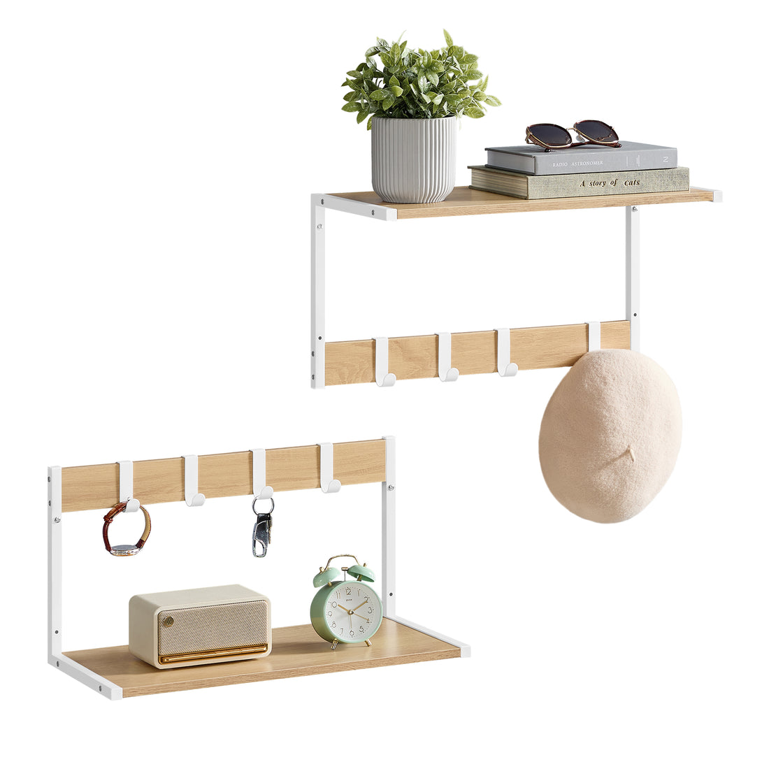 Set 2 stenskih polic, 50 x 24,2 x 26,5 cm, v barvi lesa in bele barve | VASAGLE-Vasdom.si