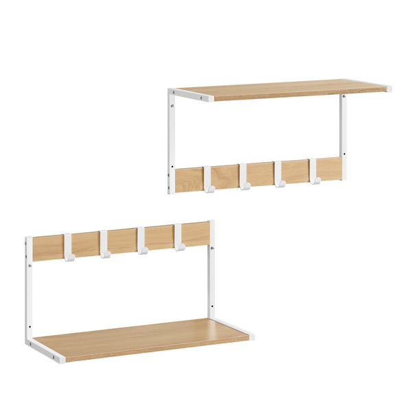 Set 2 stenskih polic, 50 x 24,2 x 26,5 cm, v barvi lesa in bele barve | VASAGLE-Vasdom.si