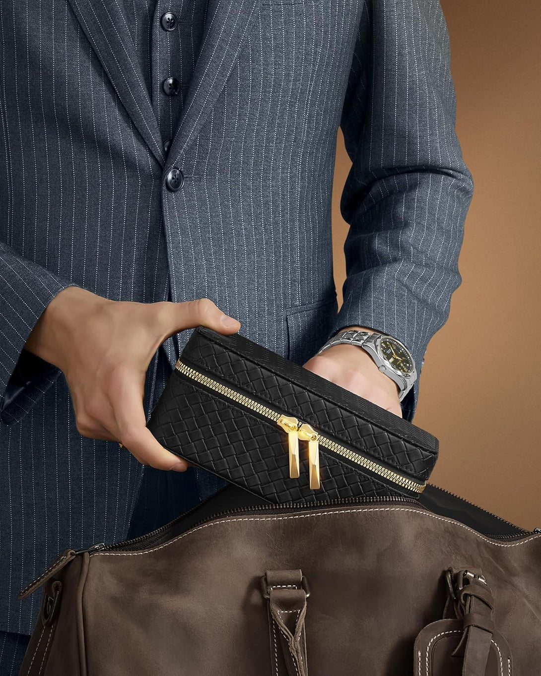 Škatla za ure iz PU usnja, 10 x 20 x 9 cm, črne barve | SONGMICS-Vasdom.si