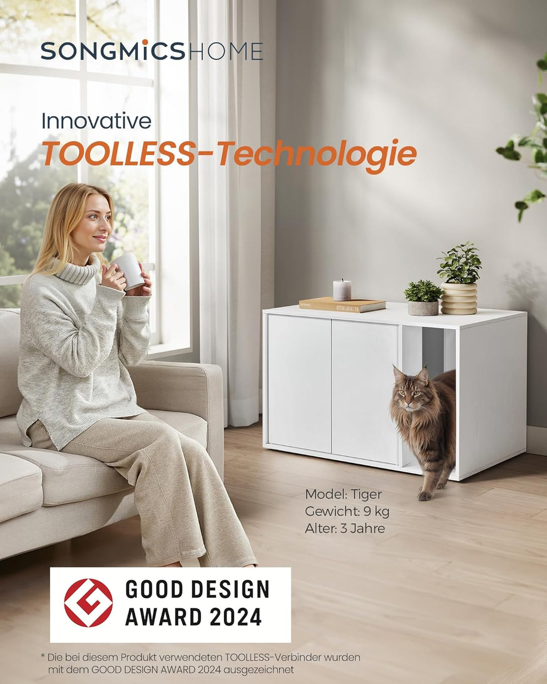 Skrit WC za mačke, hišica za mačke, 80 x 50 x 50 cm, bela | SONGMICS-Vasdom.si