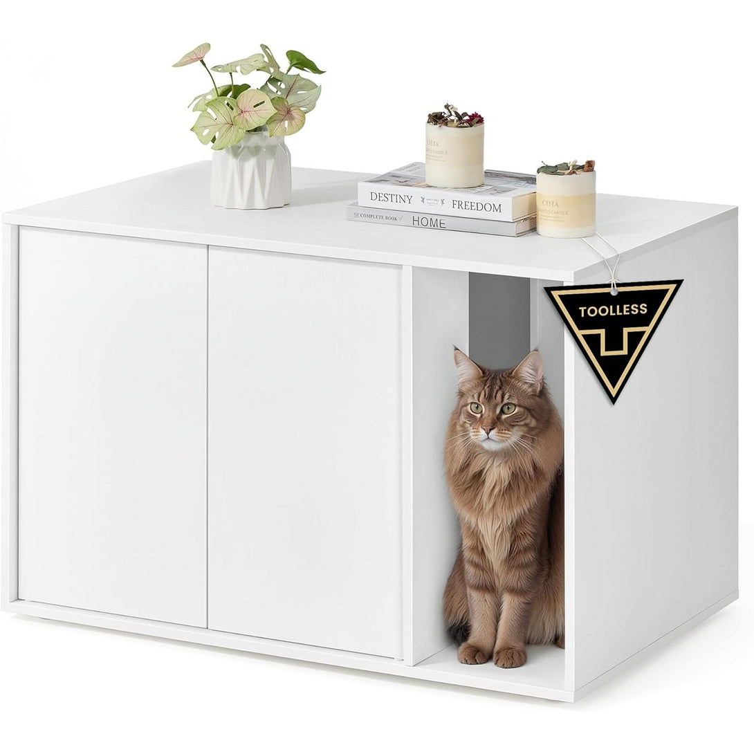 Skrit WC za mačke, hišica za mačke, 80 x 50 x 50 cm, bela | SONGMICS-Vasdom.si