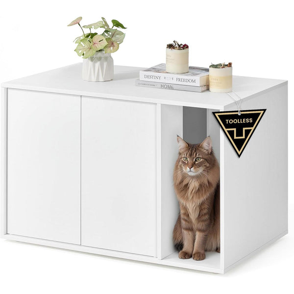 Skrit WC za mačke, hišica za mačke, 80 x 50 x 50 cm, bela | SONGMICS-Vasdom.si
