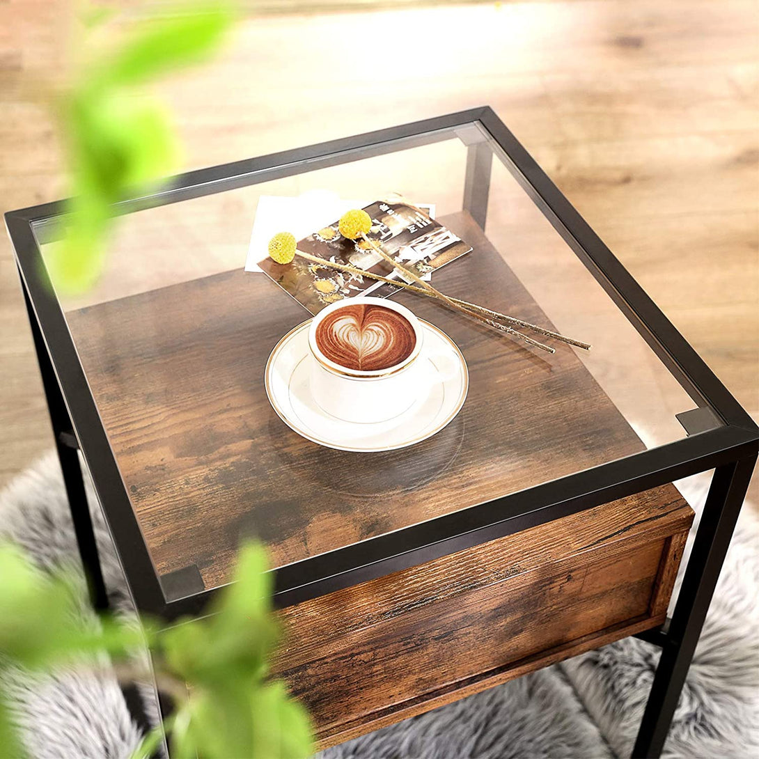 Steklena stranska mizica, nočna omarica, rjava in črna | VASAGLE-Vasdom.si