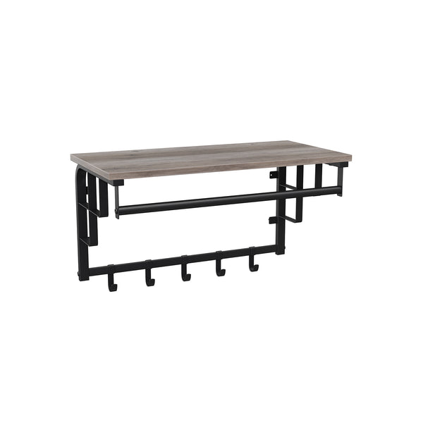 Stenski obešalnik s polico in kavlji, 60 x 30 x 27 cm, sivo-črna | VASAGLE-Vasdom.si