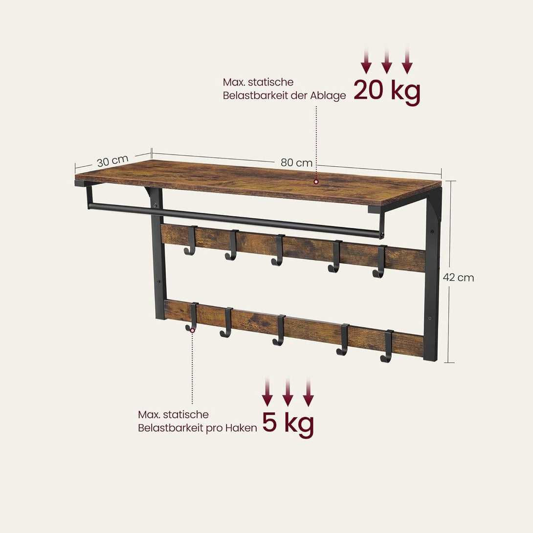 Stensko stojalo za oblačila, odstranljivimi obešalniki, rustikalno rjava in črna | VASAGLE-Vasdom.si